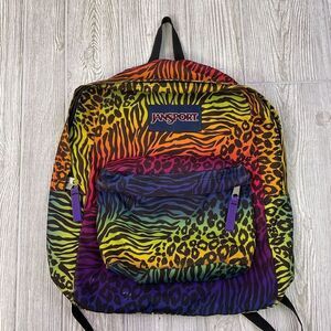Vintage 90s Jansport Leopard and Zebra Print Retro Backpack Adults Kids